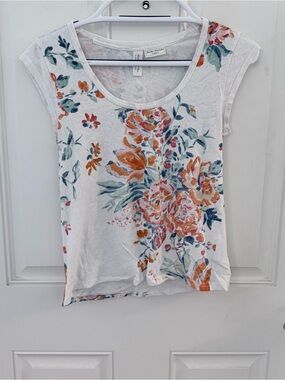 Anthropologie Meadow Rue Top XS | Floral Linen Blend Cap Sleeve